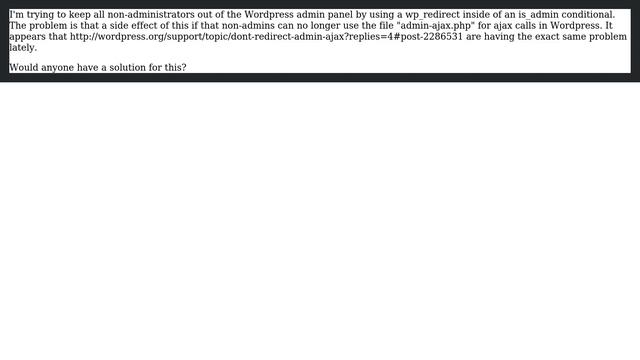 Wordpress: redirect out of wp-admin, without losing admin-ajax.php смотреть онлайн