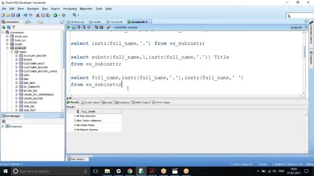 Oracle SUBSTR and INSTR example смотреть онлайн