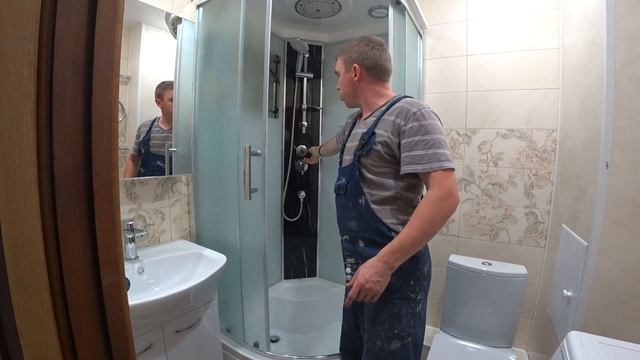 Закончен ремонт ванной комнаты с душевой кабиной для Бабушки!Калым:натяжной потолок 10 светильников смотреть онлайн