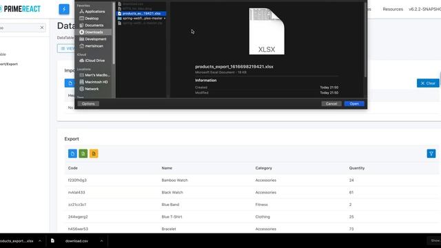 PrimeReact Datatable Import/Export Demo смотреть онлайн