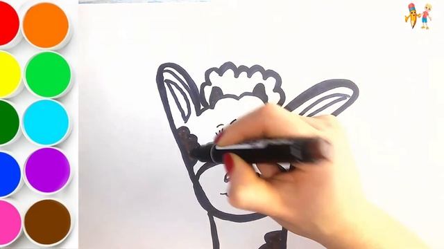 Как нарисовать ТЕЛЕНКА / Рисунки для детей / Животные с помощью руки / Детская Комната РАСКРАСКИ смотреть онлайн