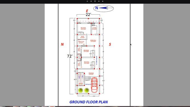 22'0"X 72'0" WEST FACE 3 BHK का पार्किंग के साथ घर का नक्शा смотреть онлайн