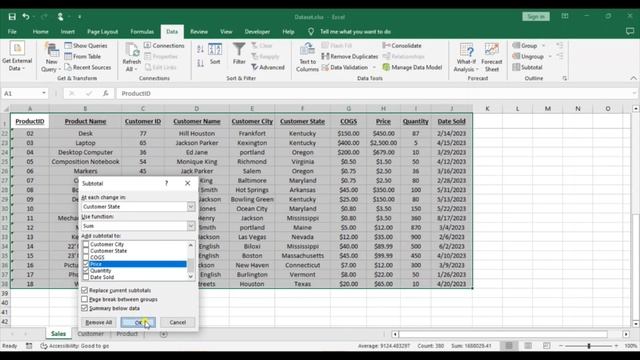 Excel | Add Subtotals to Columns | Group rows by column смотреть онлайн