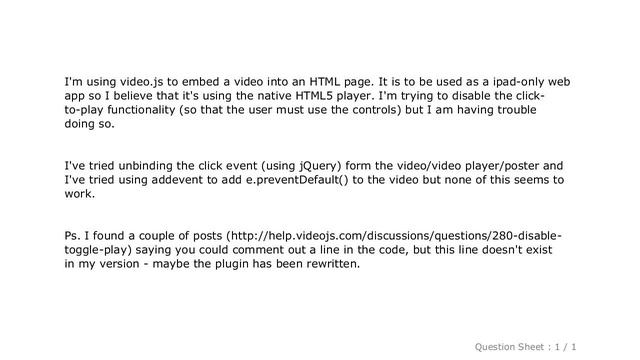 HTML : Video.js - preventing click-to-play functionality смотреть онлайн