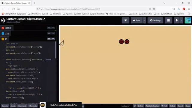 Custom Cursor Follows EyeBalls | HTML CSS JS(TWEEN.JS) смотреть онлайн