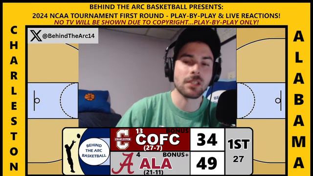 2024 NCAA Tournament First Round: Charleston vs Alabama (Live Play-By-Play & Reactions) смотреть онлайн