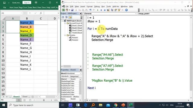 สอน Excel VBA Equation 1 การรวมเซลล์ (merge) และวางค่าสลับกันแบบที่ 1 смотреть онлайн