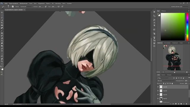 2B - painting process |Nier Automata| photoshop. смотреть онлайн