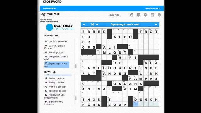 #088 USAToday Crossword "Tag! You're It!" March 25, 2018 смотреть онлайн