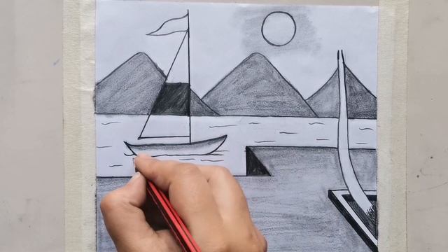 Riverside Landscape with Boat Drawing with Pencil, Pencil Drawing for Beginners смотреть онлайн