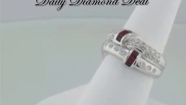 14K White Gold Womens Diamond And Ruby Cocktail Ring www.DailyDiamondDeal.com смотреть онлайн