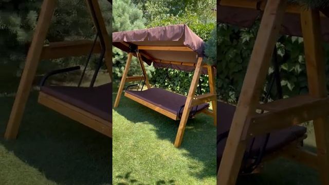 Садовые деревянные качели ЛАРИКС 4.0 (четырехместные), c матрасом смотреть онлайн