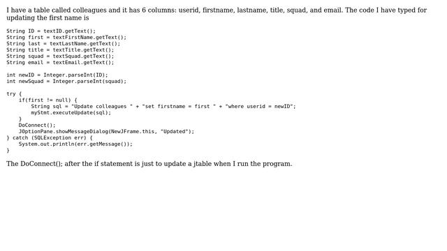 Databases: Java and SQL error: Unknown column 'newID' in 'where clause' смотреть онлайн