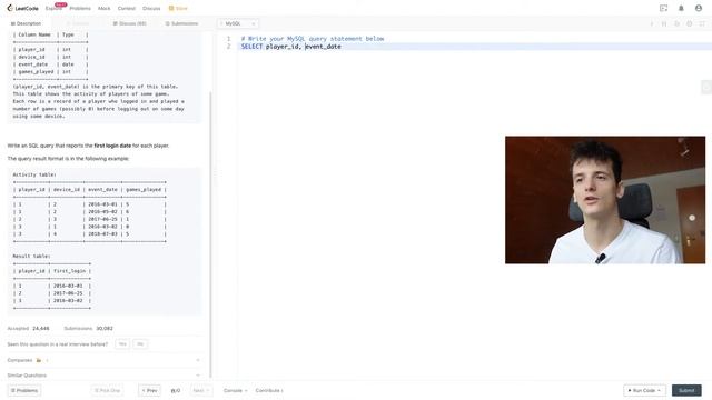 LeetCode 511: Game Play Analysis I [SQL] смотреть онлайн