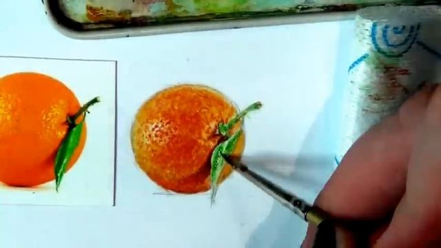 РИСУЕМ РЕАЛИСТИЧНЫЙ АПЕЛЬСИН АКВАРЕЛЬЮ/КАК РИСОВАТЬ АПЕЛЬСИН/АПЕЛЬСИН/ФРУКТЫ/РИСУЕМ АКВАРЕЛЬЮ/ смотреть онлайн