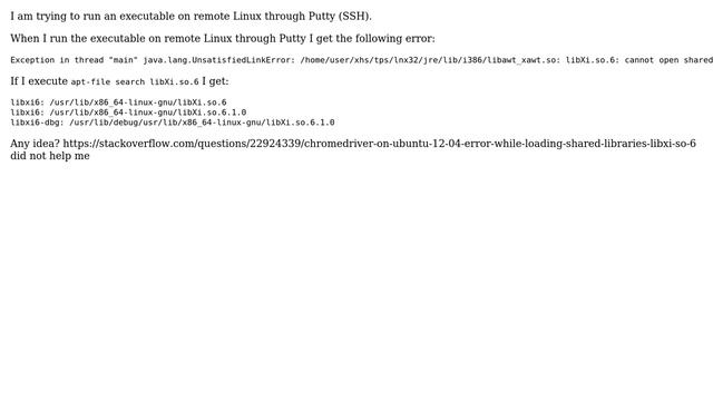 java.lang.UnsatisfiedLinkError: libawt_xawt.so: libXi.so.6: cannot open shared object file: No... смотреть онлайн