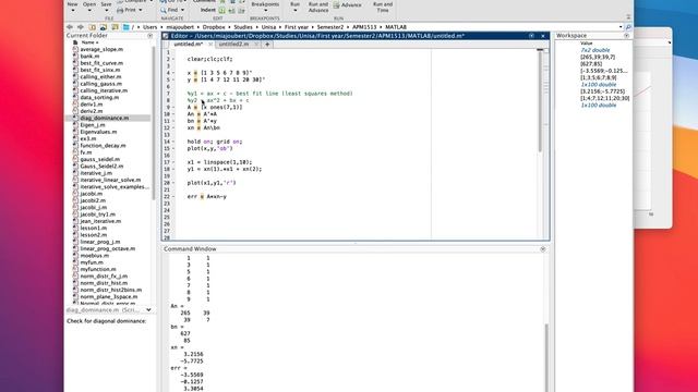 Best fit line to data using the least squares method in Matlab for overdetermined systems (basic) смотреть онлайн
