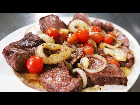 Вырезка говяжья с овощами. Жареное мясо. смотреть онлайн