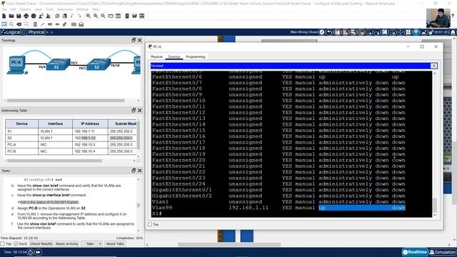 3.4.6 Packet Tracer - Configure VLANs and Trunking - Physical Mode смотреть онлайн