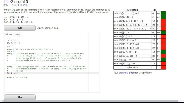 CodingBat - Sum13 (Python - Lists2) смотреть онлайн