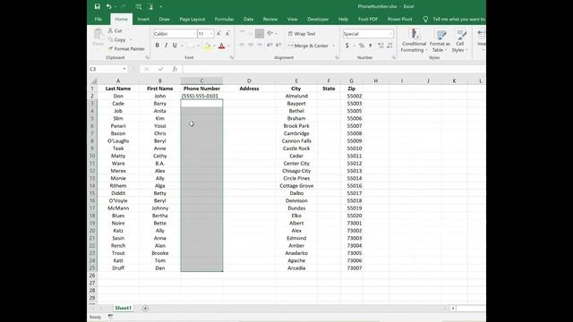 Automatically change 5555551234 to (555) 555-1234 - Excel's phone number format! смотреть онлайн