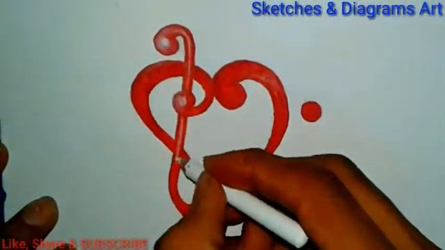 Lets Draw A Musical Heart With Treble & bass Clef || Sketches & Diagrams Art || смотреть онлайн