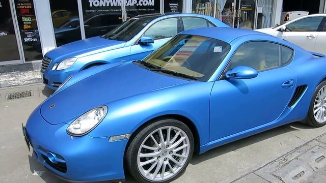Matt Blue Metallic Porsche Cayman and Mercedes-Benz E-Class Car Wrap www.tonywrap.com смотреть онлайн