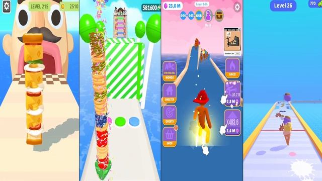 SANDWICH RUNNER vs PANCAKE RUN vs GIANT RUSH vs ICE CREAM RUNNER - Gameplay All Levels UPDATED 2023 смотреть онлайн