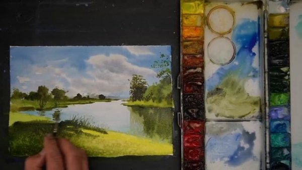 How to paint cloudy sky in watercolor