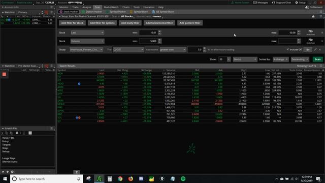 PREMARKET & TOP GAINERS SCANNER |THINKORSWIM