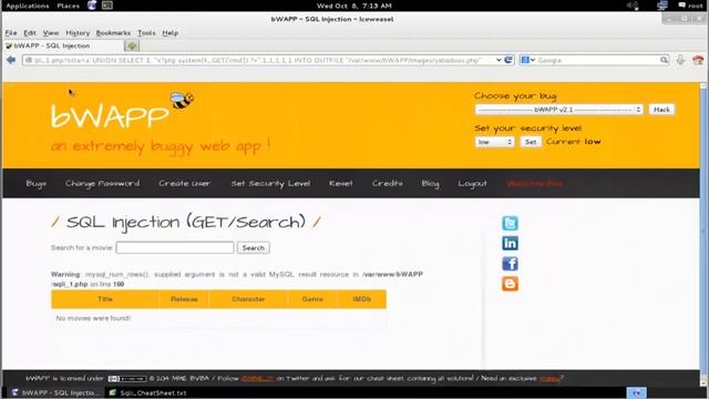 bWAPP – Command Injection Through SQLi Metasploit смотреть онлайн