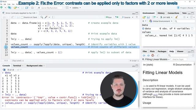 R Error: contrasts can be applied only to factors with 2 or more levels | Reproduce, Debug & Fix смотреть онлайн