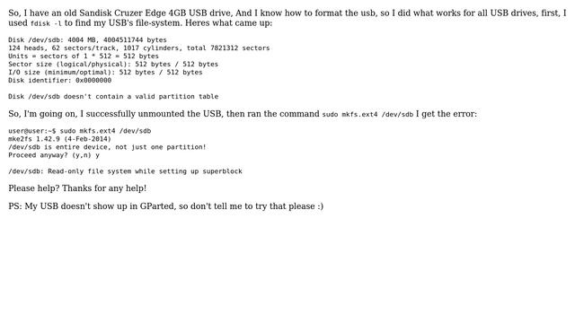 Ubuntu: I cant format Sandisk Cruzer Edge USB: Read-Only filesystem смотреть онлайн