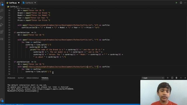 Car Management Project in Python using File IO - Jairus Joseph (12 Years) смотреть онлайн