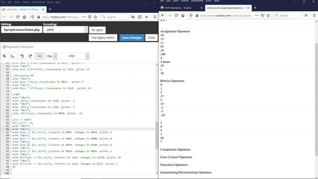 PHP Operators with code examples смотреть онлайн