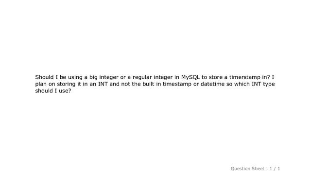 MySQL : Should I use a big INT or regular INT in MySQL to store a timestamp? смотреть онлайн