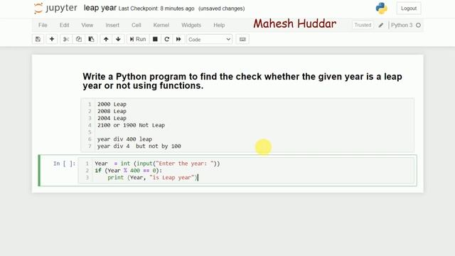 Python program to check whether the given year is leap year on not using functions- by Mahesh Hudda смотреть онлайн