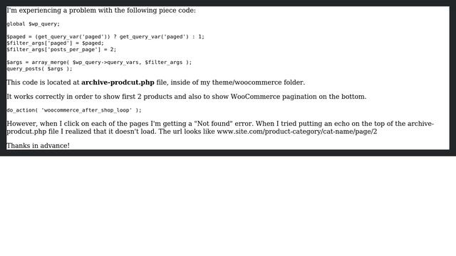 Wordpress: WooCommerce custom query and paging: Not Found error смотреть онлайн