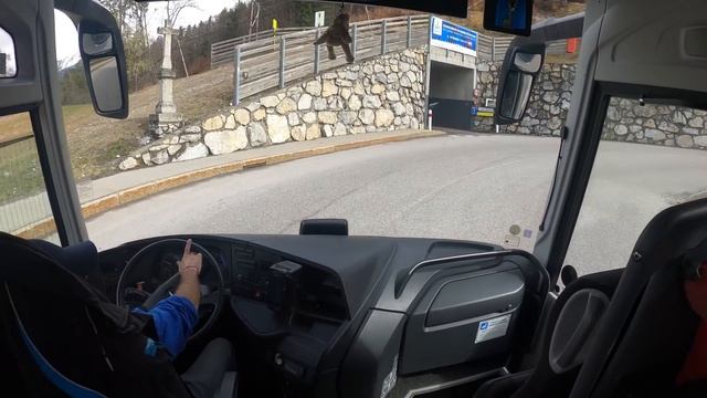 Bus Driving Uphill, Alpin Moutains, France 4K