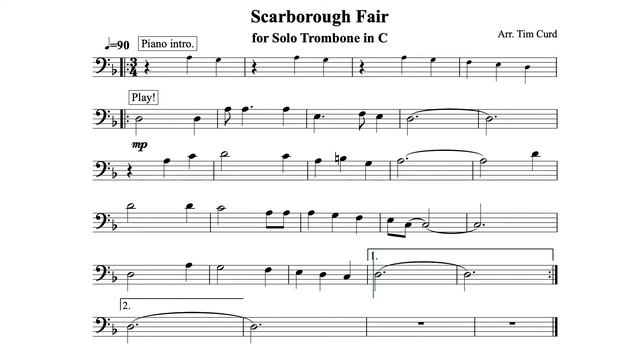 Scarborough Fair For Solo Trombone. Play-Along/Backing Track. Free Music!