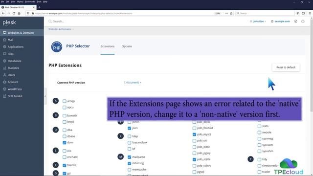 TPEcloud Tutorial: How to Enable or Disable PHP Extensions Using the CloudLinux Selector in Plesk смотреть онлайн