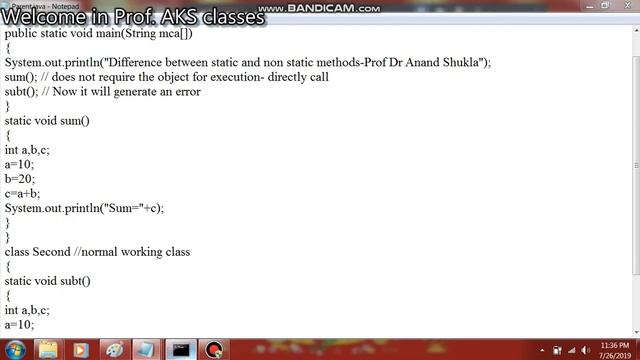 Java Lecture 05 Difference between static and non static methods in java смотреть онлайн