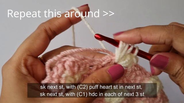 How to Crochet Puff Hearts in Contrasting Color | Crochet Stitch Tutorial | Valentine's Day смотреть онлайн