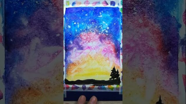 Рисунок акварелью, ночное небо. смотреть онлайн