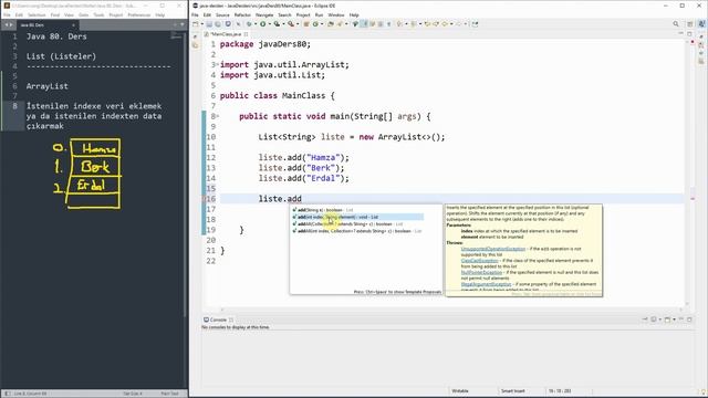 80 - ArrayList index kullanımı (Collections) | 0'dan Java Dersleri #146 смотреть онлайн