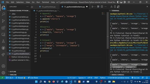 Add & Remove List Item in Python || Complete Python Tutorial For Beginners in Hindi (With Notes) #1 смотреть онлайн