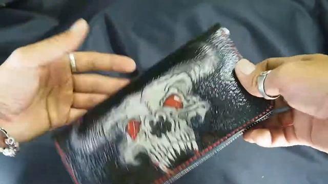 кожаный байкерский кошелек ручной работы на молнии с черепом быка, обзор смотреть онлайн