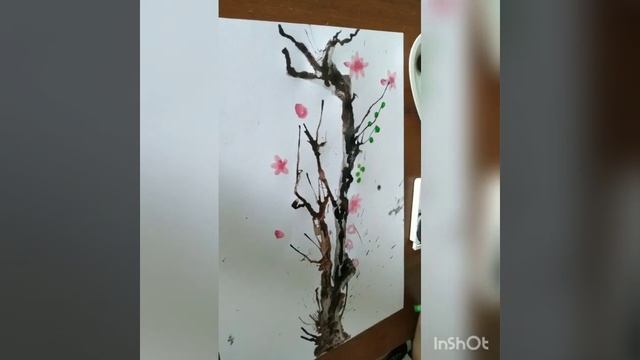Рисуем вместе с дочкой, акварелью, дерево. Кляксография. Малышке 5 лет. смотреть онлайн