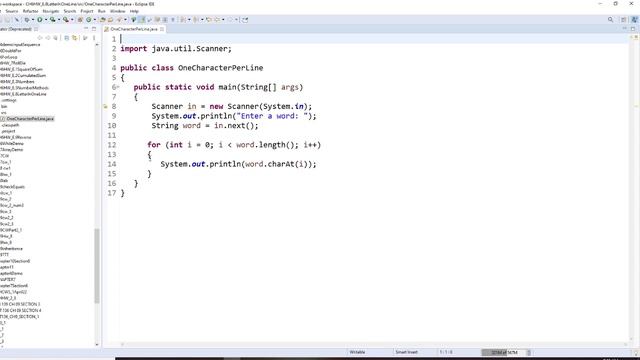 java, ch6, while loop, reads a word and prints each character of the word on a separate line. смотреть онлайн