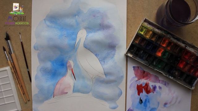 Урок. Рисуем аистов акварелью. (от 5 лет) смотреть онлайн